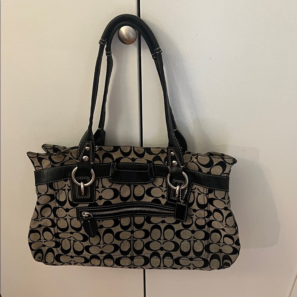 Coach Signature Canvas Tote Bag in Black/Cream